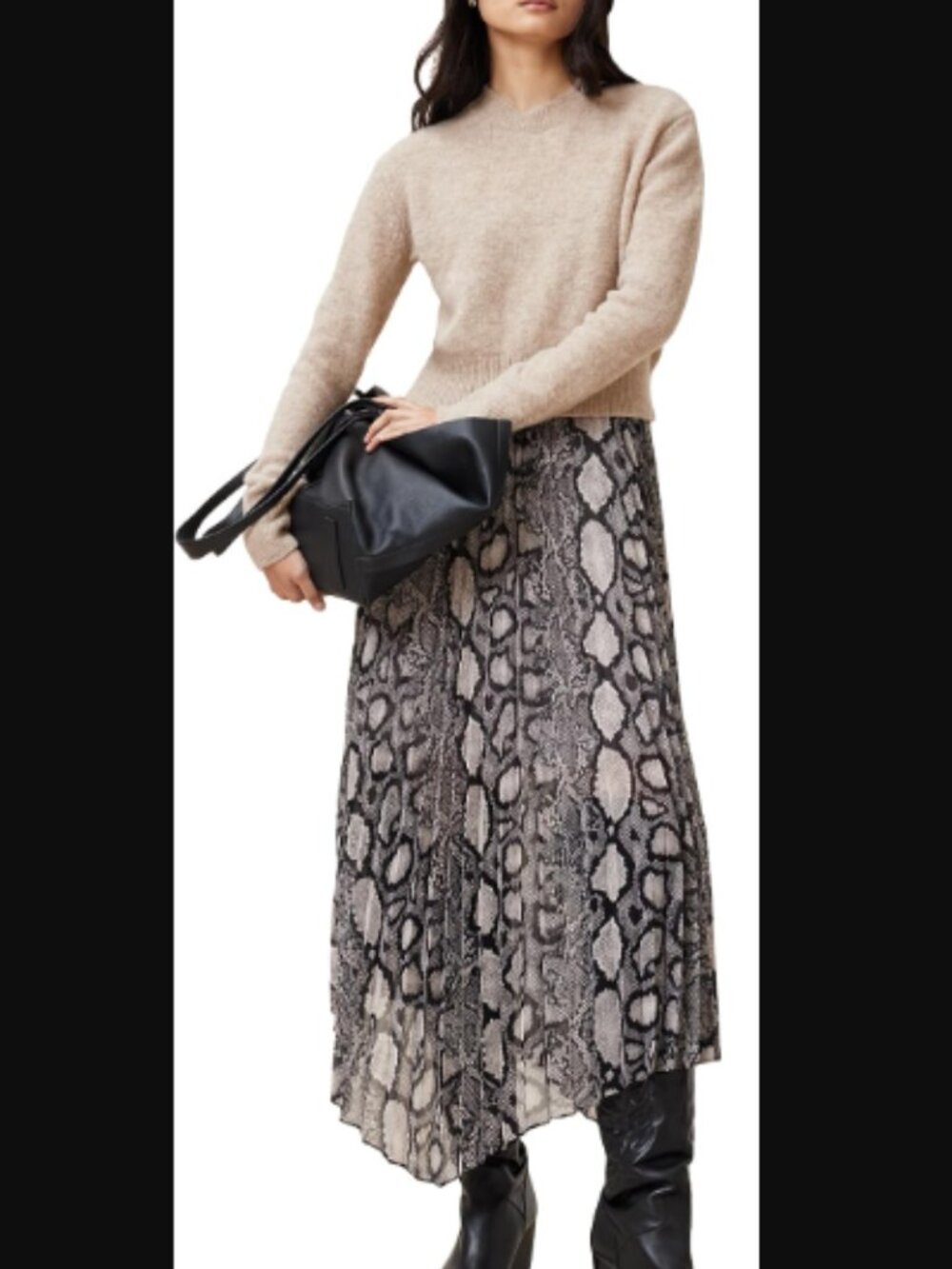 NWT AllSaints Donatella Dress Large Snake Print Midi Sweater Dress Quiet Luxury - Picture 1 of 16